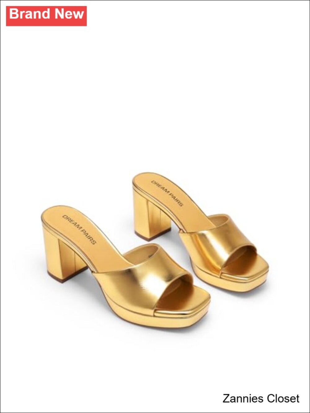 ✨ Platform Block Heel Mule Sandals Square Toe Slip On Faux Leather 3 inch Heel - Picture 4 of 6